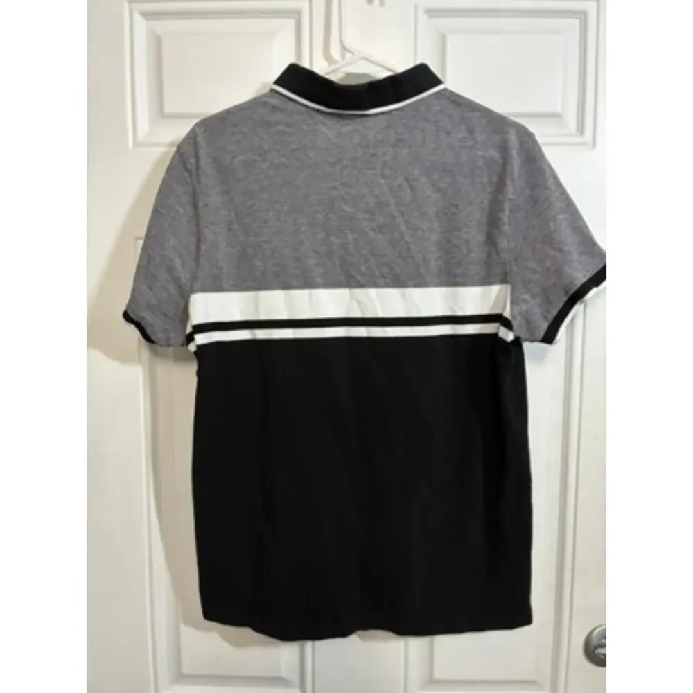 Guess Los Angeles Colorblock Polo Shirt Gray Black White Short Sleeve Men L Logo